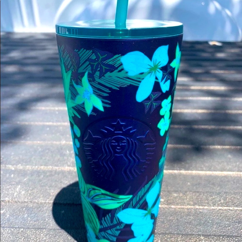 Starbucks Blue Floral Stainless Steel Cup Matt Soft Touch Tumbler Venti 24oz New